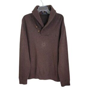 Polo Ralph Lauren Mens Brown Shawl Neck Sweater Elbow Patch Long Sleeve Size XL‎